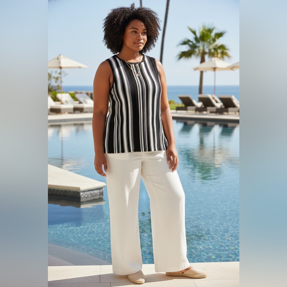 COS Women's Navy and White Striped Knit Vest Top Classic Summer Nautical Size L
